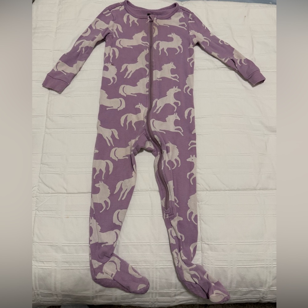 Tea Collection Purple and White Footies with Horse Print